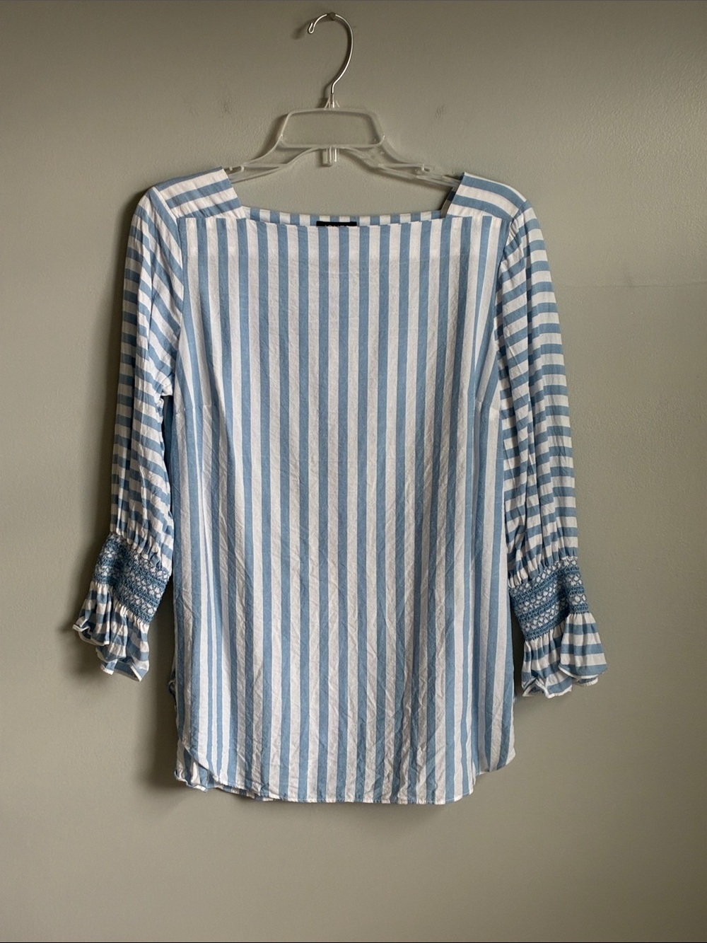 Jones New York Light Blue & White Striped Boatneck Blouse